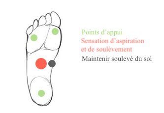 Bien se positionner au yoga : les pieds. Illustration des points d'appui du pied sur le sol