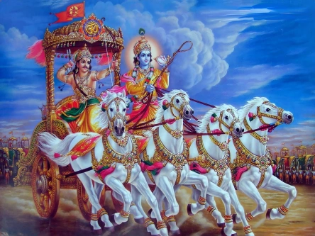 Illustration du char d'Arjuna dans la Bhagavad-Gita